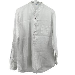 Moraitis 100% Linen Button Front Shirt Lagenlook Long Sleeve Chest Pocket M